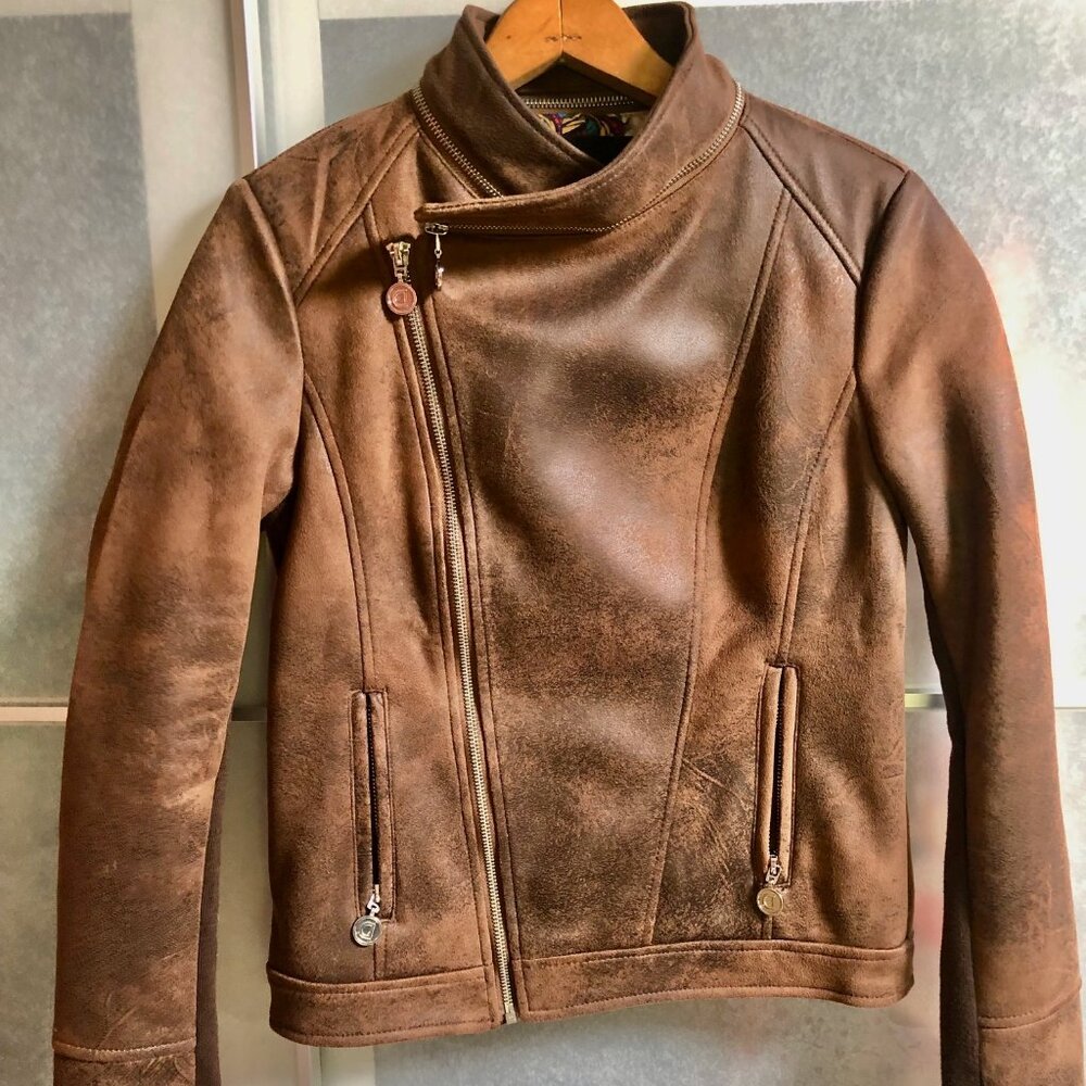 Desigual Biker Embroidered Women's Faux Leather Jacket size S